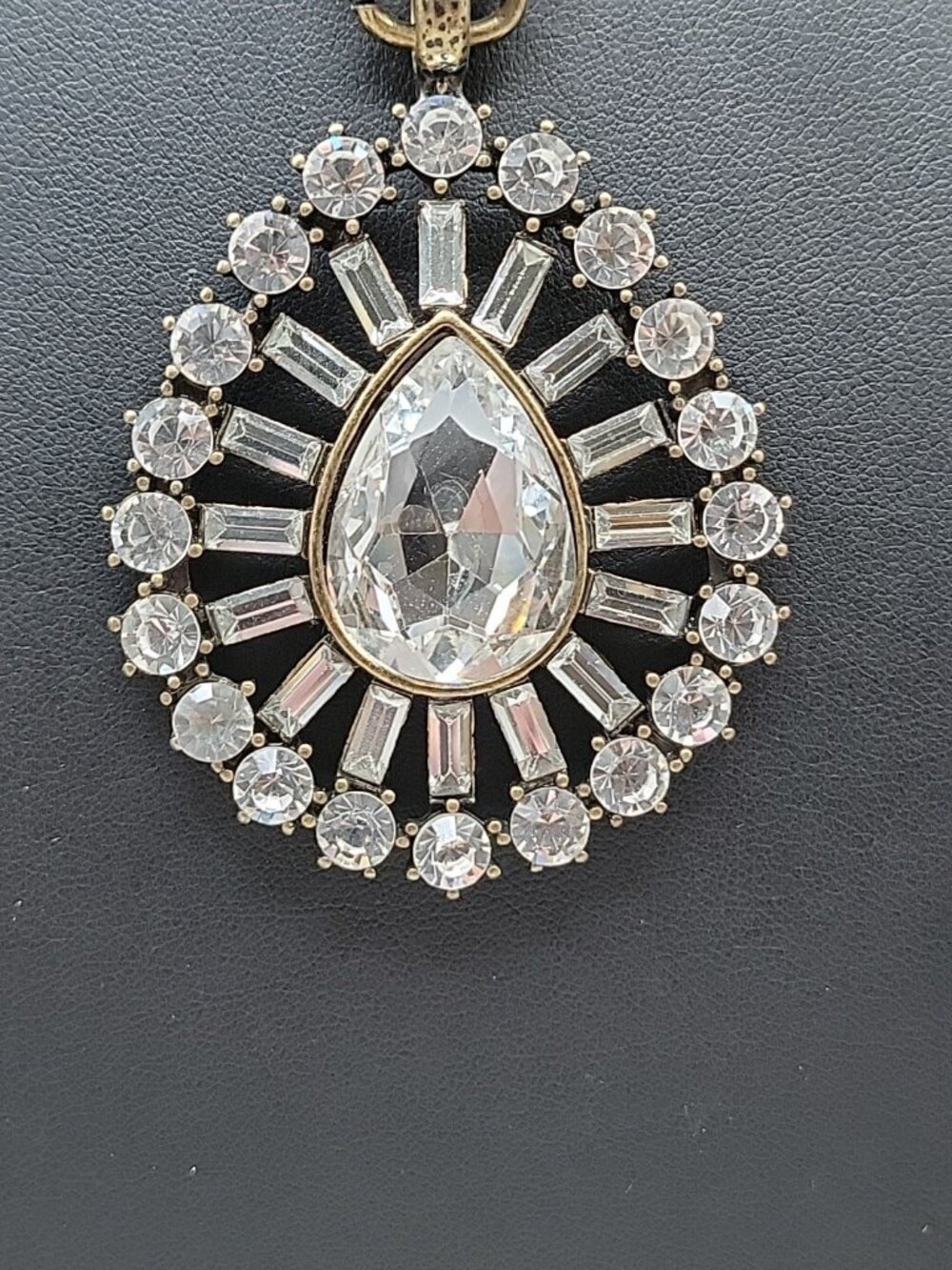 RJ Graziano CN Large Crystal Statement Pendant Necklace 40" Chunky Gold Tone - Picture 5 of 16